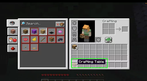 Bring this crafting table into inventory